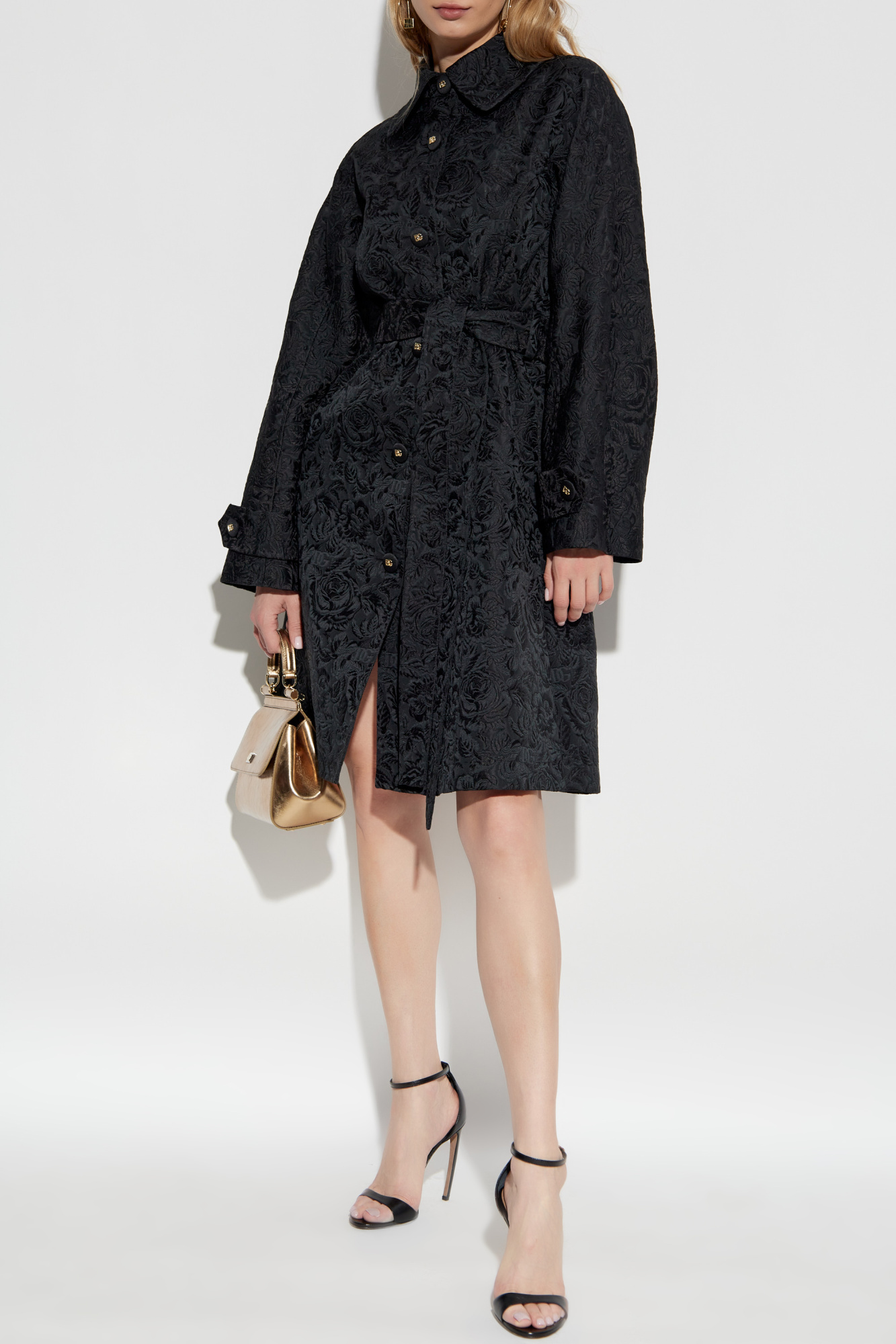 Dolce & Gabbana ボタニカル柄 チェスターコート ブラック Black Coat with floral pattern Dolce & Gabbana - Vitkac AS